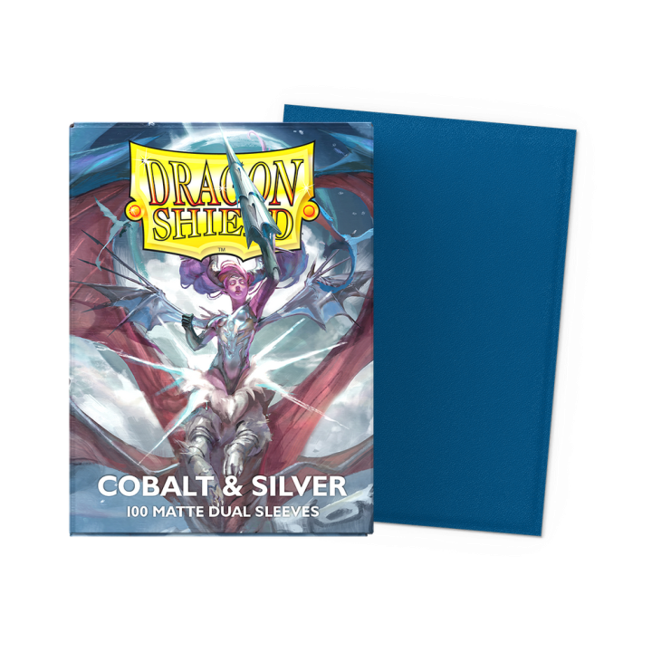 Dragon Shield - Matte Dual Sleeves (Standard) - Cobalt & Silver (100 Sleeves)